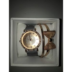 Grey and rose gold watch bracelet set